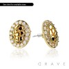 PAIR OF 18K GOLD PLATED MULTI CZ GEMS OVAL INGOT CENTERED NUGGET EARRINGS